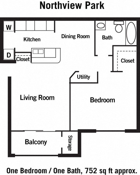 1 Bedroom Floor Plan at Northview Park, Michigan, 48310